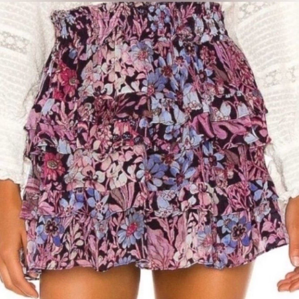 LoveShackFancy Tiered Ruffle Benicia Mini Skirt in Midnight Light